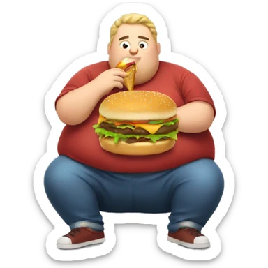 Fat guy eating a burger sticker