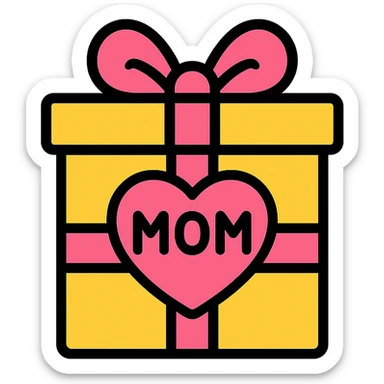 Mother's Day icon, gift box with ribbon, color icon style sticker