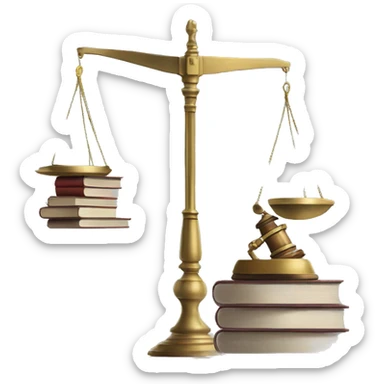 a balance of justice with a robot on one side and a book on the other side sticker