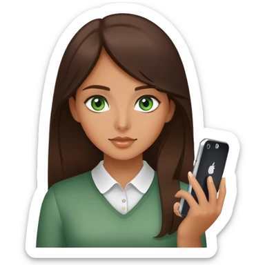 brunette girl with green eyes with phone sticker