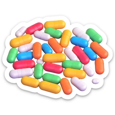 plate with supplement pills and capsules instead of food sticker