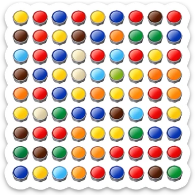Icon for Bottle Cap Collecting (Capsophilia): a collection of colorful and unique bottle caps from various drinks, neatly arranged in a display case or on a table. The icon should emphasize the variety and charm of collecting bottle caps. Transparent background. sticker