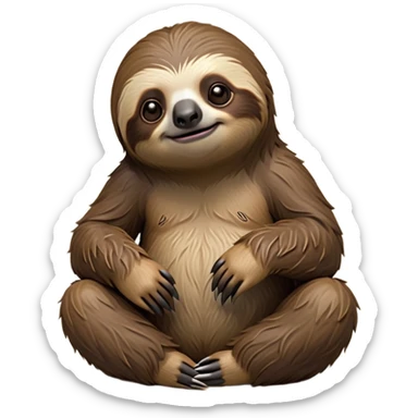 cinematic-sloth-realistic-full-body-sitting-emoji,-long-curved-claws-clinging,-thick-shaggy-brown-fur-slightly-ruffled,-head-tilted-dramatically,-slow-blinking-eyes-filled-with-serene-wisdom,-simplified-yet-realistic-focused-features,-highly-detailed,-glowing-with-an-almost-sarcastic-glow sticker
