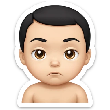Judgmental baby with black hair and white but tan skin sticker