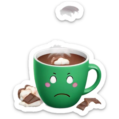 hot chocolate in a green mug with smoke hearts sticker