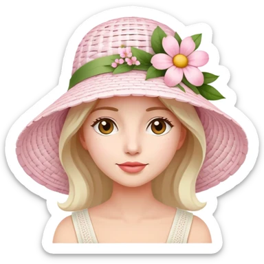 White Wicker white sun hat with light pink flowers sticker
