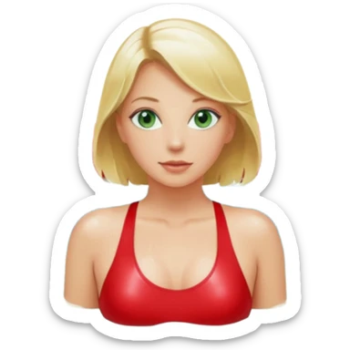Blonde Woman, Green eyes, Red onepiece, sexy legst,Background Indoor pool sticker