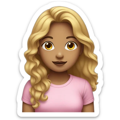 Indonesian girl with long wavy hair, wearing a pink baggy tee and black leggings. sticker