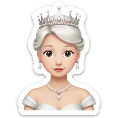 Queen with white bun hair – silver tiara, pearl necklace, elegant gown sticker