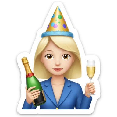 girl with Champagne bottle with party cap sticker