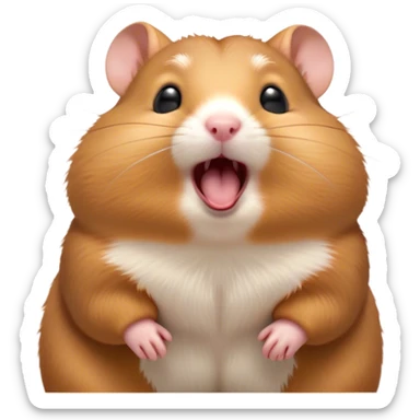 Cinematic Cute Yawning Brown Hamster Portrait Emoji, Head tilted slightly with a dramatic, wide-open yawn, showcasing a smooth, rich brown fur with tiny droopy ears, round dark eyes barely open in drowsy contentment, Simplified yet irresistibly adorable features, highly detailed, glowing with a soft, cozy glow, high shine, relaxed yet expressive, stylized with a touch of whimsy, bright and endearing, soft glowing outline, capturing the essence of a sleepy yet affectionate hamster, so drowsy it feels like it could stretch out of the screen and curl up for a nap! sticker