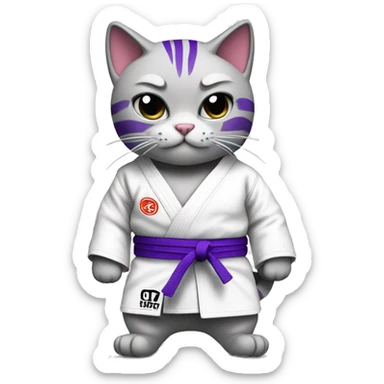 jiu-jitsu cat with purple belt sticker