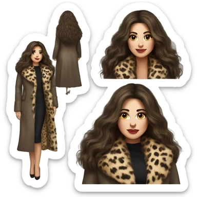 Beautiful Woman Realistic long hair brunette Mob wife fur coat with Leopard  sticker