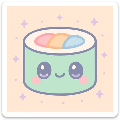 kawaii smiling sushi roll with big eyes, cute cartoon style sticker