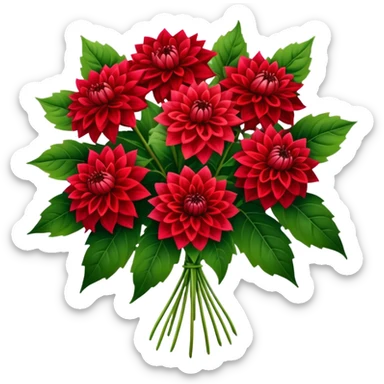 big bouquet Red Dahlia, luxuriant, stem, leaf sticker