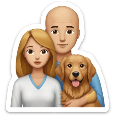 Young Bald man and long brown hair woman with golden retriever  sticker
