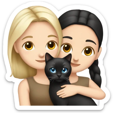 A white girl with dark hair is hugs a Siamese cat sticker