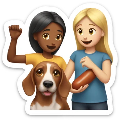 2 girls with a sausage dog sticker