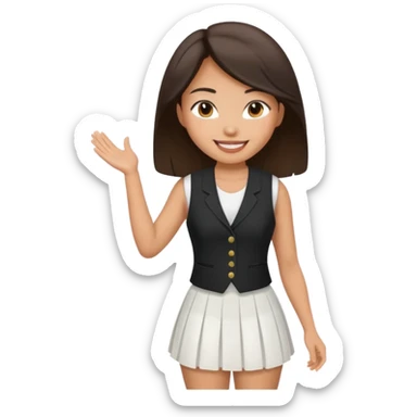 brunette asian woman in white skirt and black women's vest sticker