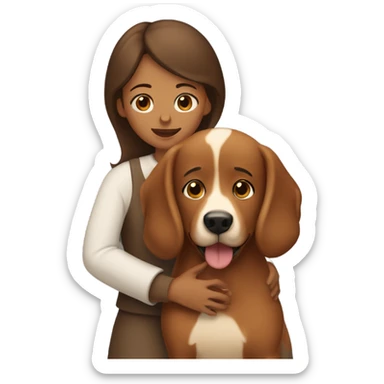 A sister hugging a brown dog  sticker