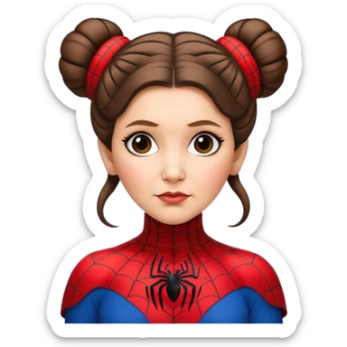 Princess Leia with iconic hair buns wearing a Spiderman suit, emoji style sticker