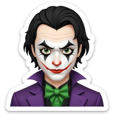 man with black hair black and white joker makeup black clothes sticker