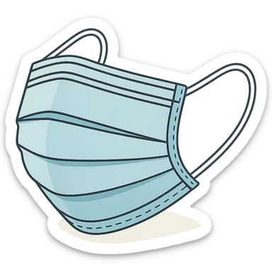 medical mask, isometric view, 2D isometric style, detailed drawing, detailed shadows and highlights, clean contours, soft lighting, transparent background sticker