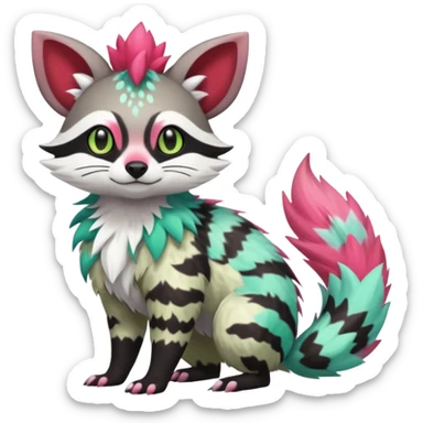 Rare realistic cool cute epic aesthetic colorful Amaura-Shaymin-Civet-Genet-species-Fakemon-hybrid-creature, with markings, full body sticker