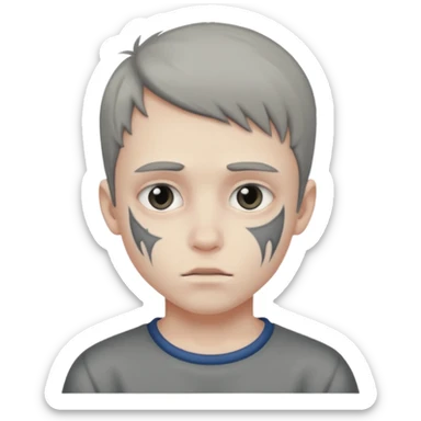 boy with scars on face and grey pigment sticker