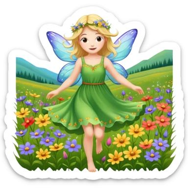 Fairy frolicking in a field sticker