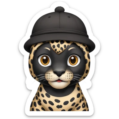 A black jaguar wearing a baby hat sticker