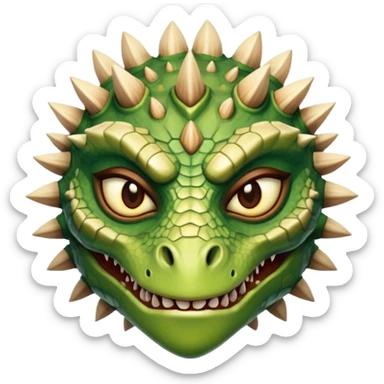 Spiny reptilian human face, warrior with bony scaly face, brown skin and almond lime eyes sticker