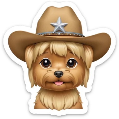 Blonde yorkie in a cowboy hat sticker