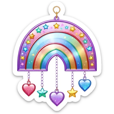 Sparkly glittery aesthetic Iridescent rainbow suncatcher hanging hearts and tiny stars sticker