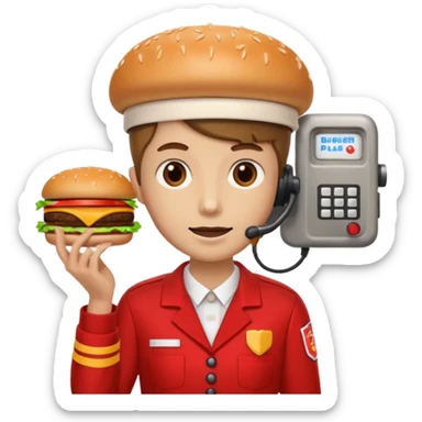 burger place employee with intercom  sticker