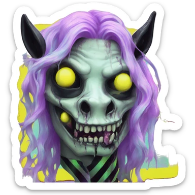 .Zombie_ Vaporwave black holographic oilslick zombie unicorn smoking yellow caution tape  sticker