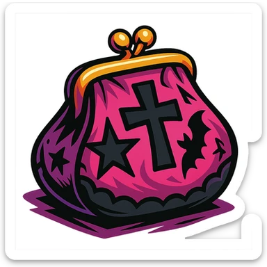 pink and black gothic coin purse, bold colors, dynamic shading, energetic, gothic motifs sticker