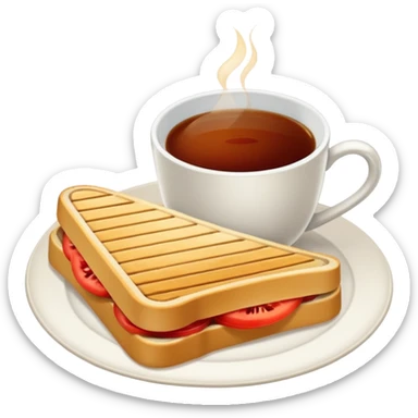 Tost ile çay kaşarlı sucuklu bir tost ve çay bardağında bir çay sticker