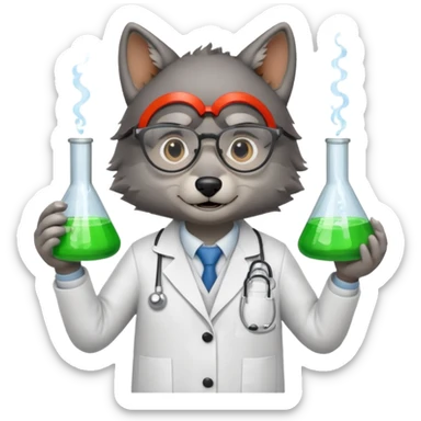 A wolf dressed as a scientist sticker