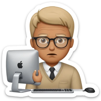 a man in front of a computer annoyed  sticker