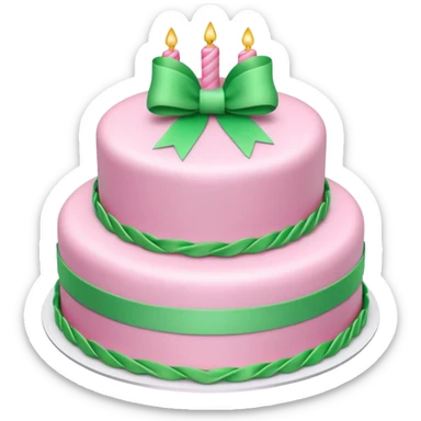 Pink Birthday cake with some green ribbons in 3D sticker