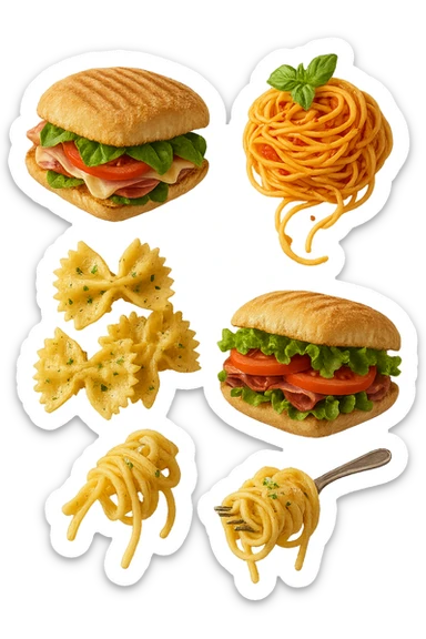 panini e pasta fluttuano in aria  sticker