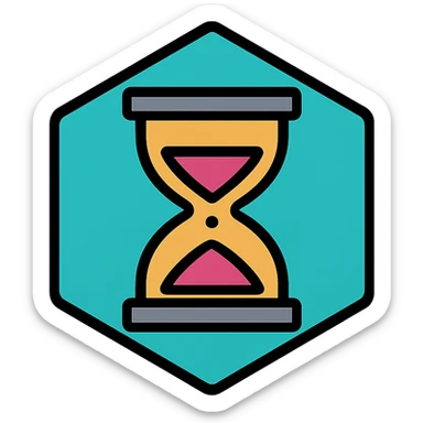 a stylized hourglass inside a hexagon, modern icon style, simple icon design sticker