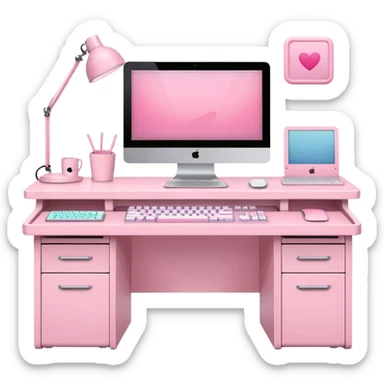 	“Pink MAC computer with matching keyboard and girly desk setup”  sticker