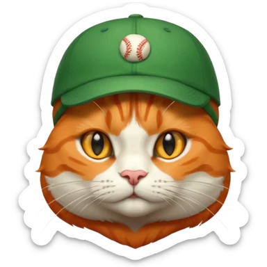 Cat in Green Cap – orange cat wearing a small baseball-style cap. sticker