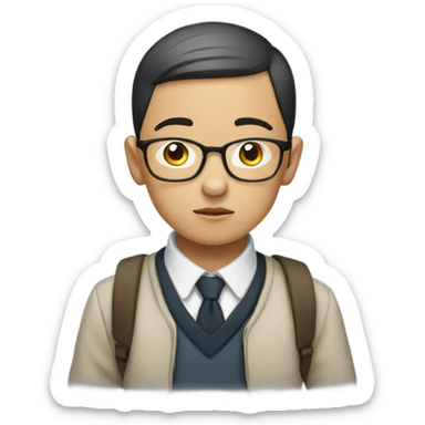 a young boy, Asian, bald, in glasses, thinking deeply sticker