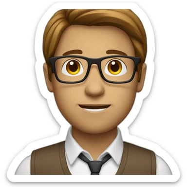 Nerd with long brown straight hair and glasses  sticker