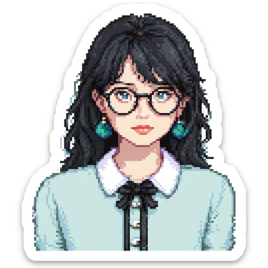 Upper body of Ariel, the Little Mermaid, with black hair and thin round Miu Miu glasses sticker