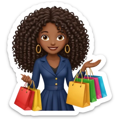 black girl with long hair and elegant outfit holding shopping bags  sticker