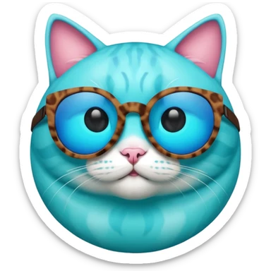 Cat A sphere in thermal camera effect, cyan color wearing sunglasses sticker